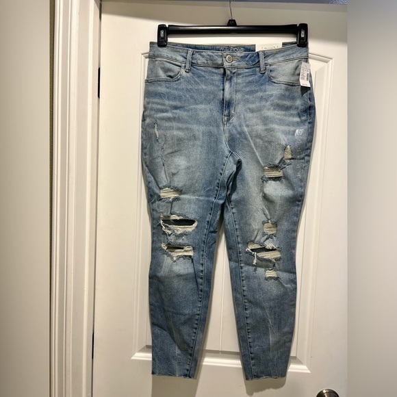 New NWT Maurice’s distressed high rise jeans jeggings denim flex L large short - Picture 1 of 11